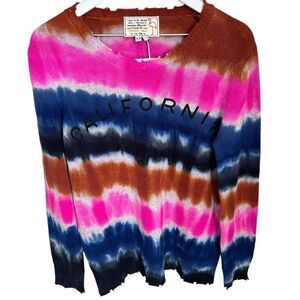 Sandrine Rose Tie Dye Embroidered California Sweater size XS Wool Cashmere Blend